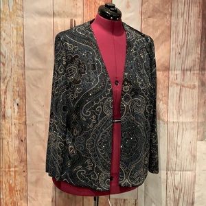 Alex Evenings Womens Glitter Paisley Open Jacket